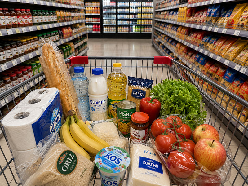 Overview of common grocery prices in Albania.