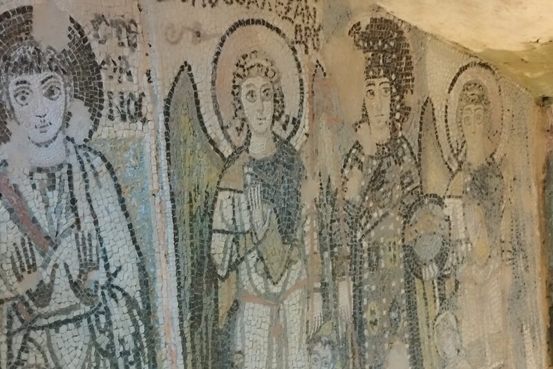 Early Christian mosaic inside the Roman Amphitheatre of Durrës, Albania